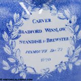 Landing of the Fathers at Plymouth Pitcher Historical Blue Staffordshire ZAM-255