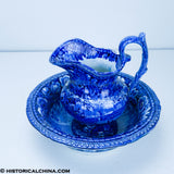 Entrance Erie Canal Hudson River at Albany Wash Bowl & Pitcher Set Historical Blue Staffordshire ZAM-39 & ZAM-283