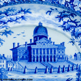 Boston State House Rogers Oval Soup Tureen Tray Raised Center Historical Blue Staffordshire ZAM-583