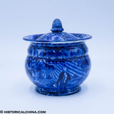 Washington Scroll In Hand Beehive Sugar Bowl Lidded Historical Blue Staffordshire ZAM-532