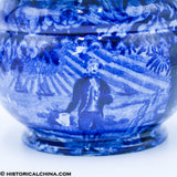 Washington Scroll In Hand Beehive Sugar Bowl Lidded Historical Blue Staffordshire ZAM-532