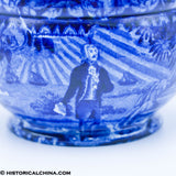 Washington Scroll In Hand Beehive Sugar Bowl Lidded Historical Blue Staffordshire ZAM-532