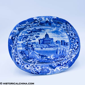 Boston State House Footed Compote Stubbs Eagle Border Historical Blue Staffordshire ZAM-181