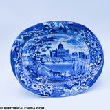 Boston State House Footed Compote Stubbs Eagle Border Historical Blue Staffordshire ZAM-181