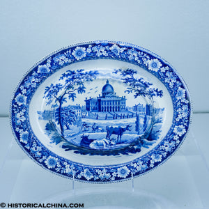 Boston State House Oval Soup Tureen Raised Center Historical Blue Staffordshire ZAM-581