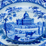 Boston State House Oval Soup Tureen Raised Center Historical Blue Staffordshire ZAM-581