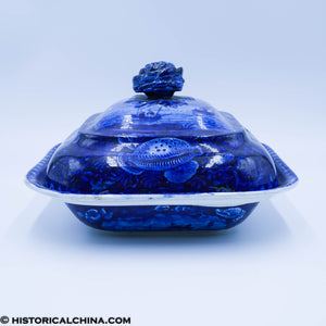 Ship of the Line in the Downs Vegetable Dish Seashell Border Historical Blue Staffordshire ZAM-61