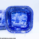 Ship of the Line in the Downs Vegetable Dish Seashell Border Historical Blue Staffordshire ZAM-61