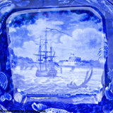 Ship of the Line in the Downs Vegetable Dish Seashell Border Historical Blue Staffordshire ZAM-61