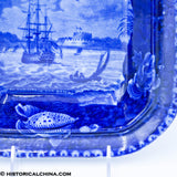 Ship of the Line in the Downs Vegetable Dish Seashell Border Historical Blue Staffordshire ZAM-61