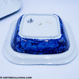 Ship of the Line in the Downs Vegetable Dish Seashell Border Historical Blue Staffordshire ZAM-61