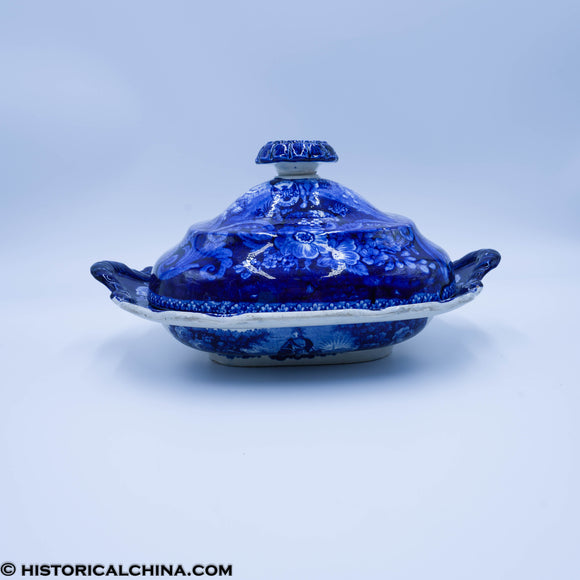 Peace and Plenty Covered Vegetable Dish Historical Blue Staffordshire ZAM-626