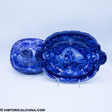 Peace and Plenty Covered Vegetable Dish Historical Blue Staffordshire ZAM-626