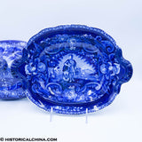 Peace and Plenty Covered Vegetable Dish Historical Blue Staffordshire ZAM-626