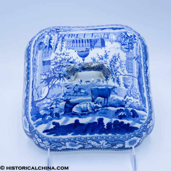 Boston State House Vegetable Dish Lid Historical Blue Staffordshire ZAM-630