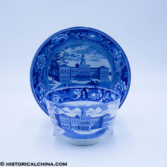 Large Cup & Saucer New York City Hall Historical Blue Staffordshire ZAM-90