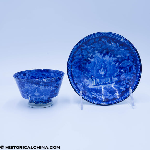 Franklin's Tomb Cup & Saucer Set Phillips Historical Blue Staffordshire ZAM-100