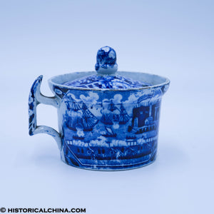 Landing of Lafayette Handled Mustard Pot & Lid Historical Blue Staffordshire ZAM-232