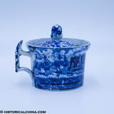 Landing of Lafayette Handled Mustard Pot & Lid Historical Blue Staffordshire ZAM-232