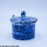 Landing of Lafayette Handled Mustard Pot & Lid Historical Blue Staffordshire ZAM-232