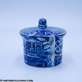 Landing of Lafayette Handled Mustard Pot & Lid Historical Blue Staffordshire ZAM-232