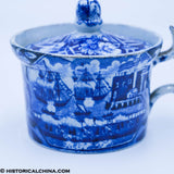 Landing of Lafayette Handled Mustard Pot & Lid Historical Blue Staffordshire ZAM-232