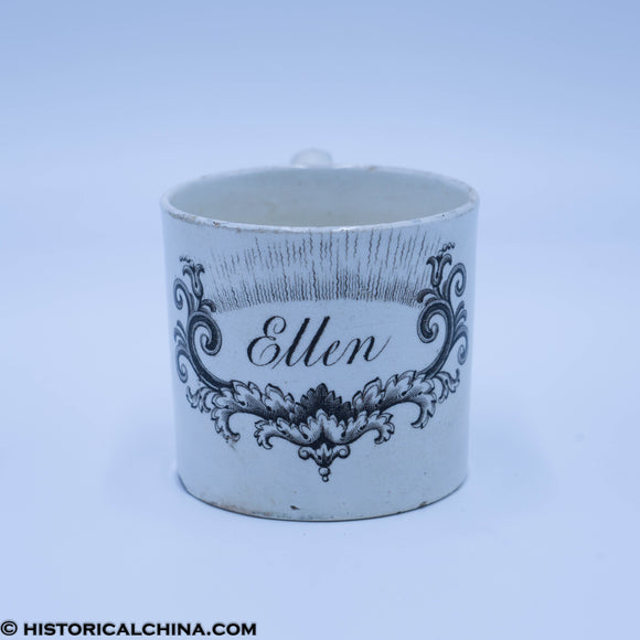 Ellen Scroll & Floral Mug Gray Transferware Staffordshire  ZAM-222