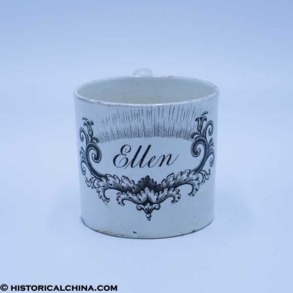 Ellen Scroll & Floral Mug Gray Transferware Staffordshire  ZAM-222