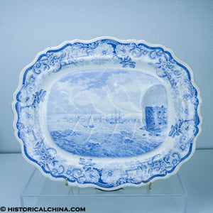View From Governor's Island New York Hudson River Well & Tree Platter Historical Blue Staffordshire ZAM-455