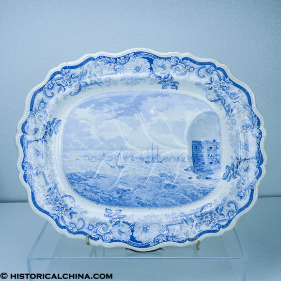View From Governor's Island New York Hudson River Well & Tree Platter Historical Blue Staffordshire ZAM-455
