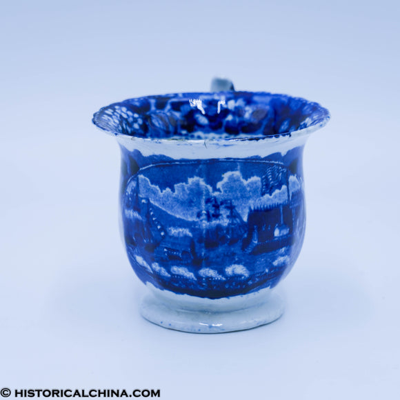 Landing of Lafayette Handled Custard Cup Historical Blue Staffordshire ZAM-161