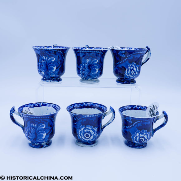 Set of 6 Don Quixote Handled Syllabub Cups Historical Blue Staffordshire ZAM-80-85