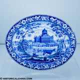 Boston State House Rogers Oval Soup Tureen Tray Raised Center Historical Blue Staffordshire ZAM-583