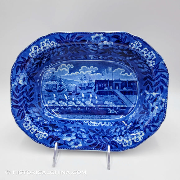 Landing of Lafayette Open Vegetable Dish Historical Blue Staffordshire ZAM-607