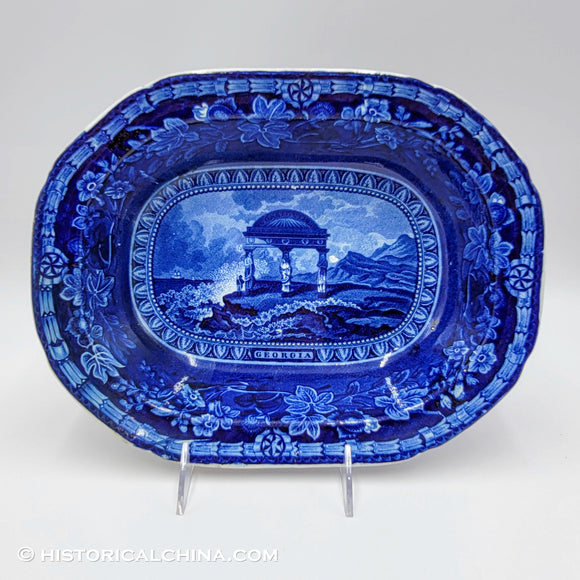 Arms of Georgia Open Vegetable Dish Historical Blue Staffordshire ZAM-615