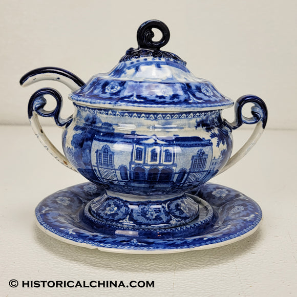 Charleston Exchange Round Form Tureen Lid Ladle & Tray Ridgway Historical Blue Staffordshire ZAM-594