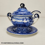 Charleston Exchange Round Form Tureen Lid Ladle & Tray Ridgway Historical Blue Staffordshire ZAM-594