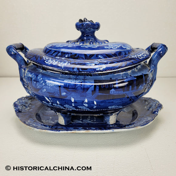 Landing of Lafayette Tureen Historical Blue Staffordshire ZAM-585