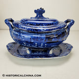 Landing of Lafayette Tureen Historical Blue Staffordshire ZAM-585