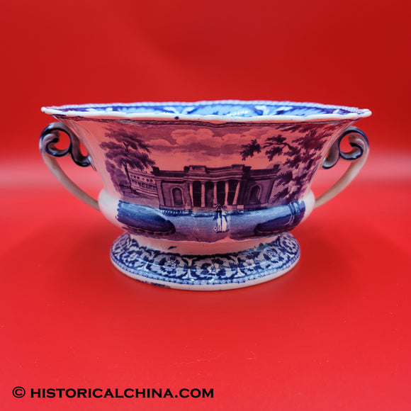 City Hall Footed Compote Ridgway Beauties of America Series Historical Blue Staffordshire ZAM-169