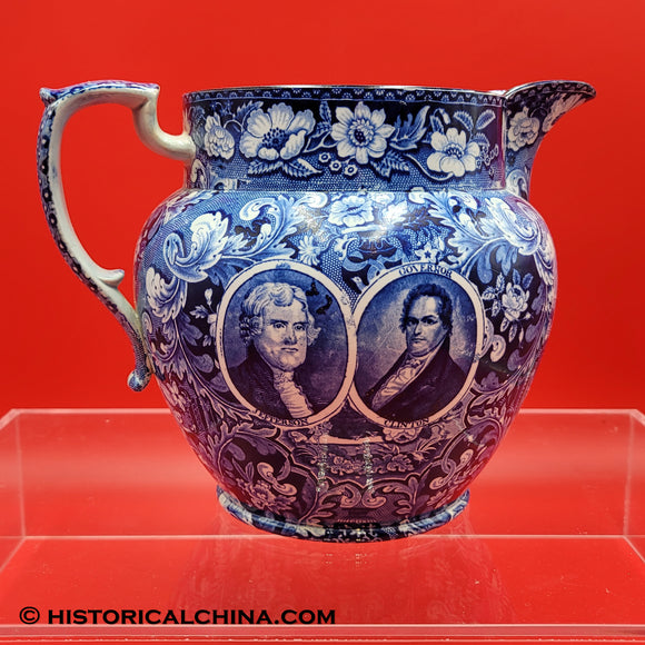 4 Medallion Erie Canal Large Pitcher Historical Blue Staffordshire ZAM-271