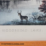 Original "Moosehead Lake" Currier & Ives Hand Colored Lithograph Old Antique Print LAM-106
