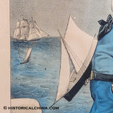 Darling ca. 1875 Image! "The Little Yachtsman" Currier & Ives Hand Colored Lithograph Old Antique Print LAM-107