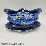 Circa 1825 Windsor Castle Pierced Work Staffordshire Transferware Basket & Tray LAM-14