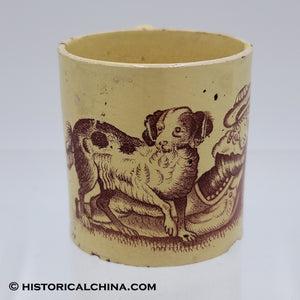 Circa 1820 Spaniel Dog & Child w/ Drum Staffordshire Transfer Child's Mug LAM-18