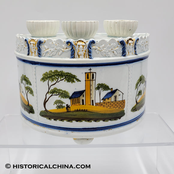 RARE Staffordshire Prattware Bulb Vase Holder Hand Painted Circa 1800 LAM-25