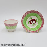 Red & Green Rainbow Spatter "Rose" Child's Cup & Saucer Circa 1830 LAM-27