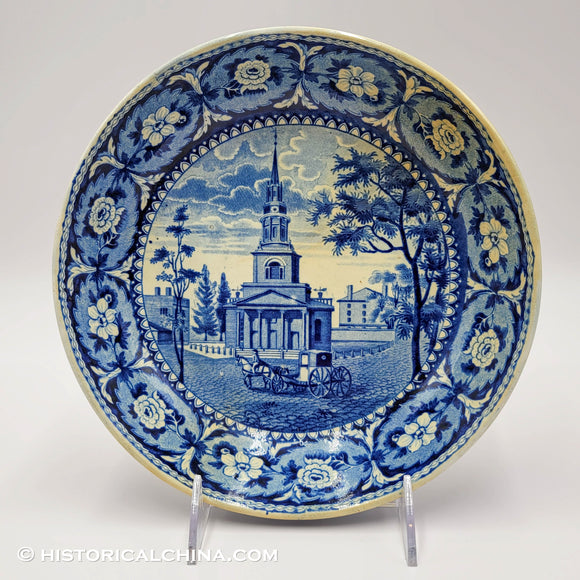 Octagon Church Footed Compote Historical Blue Staffordshire Ridgway Beauties AmericaZAM-186