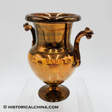 Circa 1845 Ceramic Copper Lustre Handled Hand Applied Floral Motif Bloom Vase LAM-31