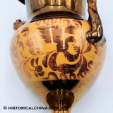 Circa 1845 Ceramic Copper Lustre Handled Hand Applied Floral Motif Bloom Vase LAM-31